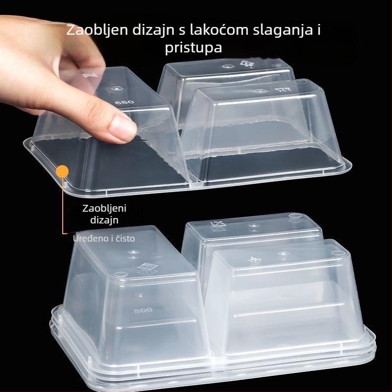 Jednokratna kutija za dostavu s tri odjeljka, PP materijal, sigurna u mikrovalnoj pećnici, može se prilagoditi otiskom logotipa