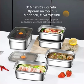 Kutija od nehrđajućeg čelika za čuvanje hrane s poklopcem, pravokutnog oblika, mikrovalna sigurnost, održava toplinu, kapacitet 1–2 L ili 2.1–3 L