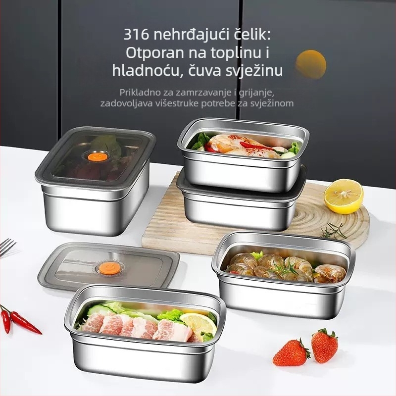 Kutija od nehrđajućeg čelika za čuvanje hrane s poklopcem, pravokutnog oblika, mikrovalna sigurnost, održava toplinu, kapacitet 1–2 L ili 2.1–3 L