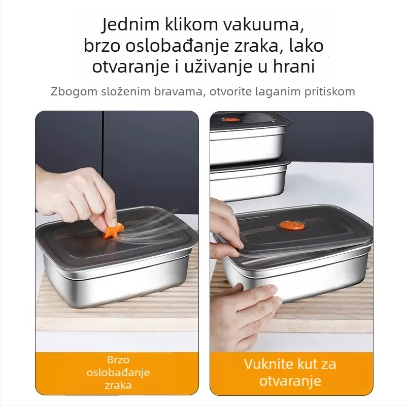 Kutija od nehrđajućeg čelika za čuvanje hrane s poklopcem, pravokutnog oblika, mikrovalna sigurnost, održava toplinu, kapacitet 1–2 L ili 2.1–3 L