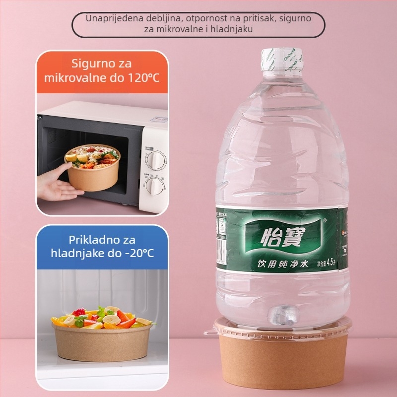 Jednokratna kutija za ručak od Kraft papira, okrugla zdjela, debeli poklopac, otporna na visoke temperature, prehrambena kvaliteta