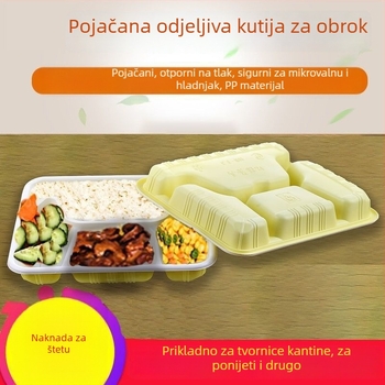 Jednokratna kutija za obrok s odjeljcima, plastična, pravokutnog oblika, s poklopcem, za ponijeti