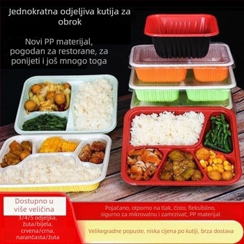 Jednokratna kutija za obrok s odjeljcima, plastična, pravokutnog oblika, s poklopcem, za ponijeti