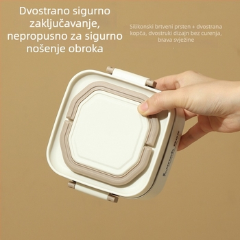 Kutija za ručak od nehrđajućeg čelika 304, kvadratna, prenosna, višeslojna konstrukcija (dvostruki sloj)