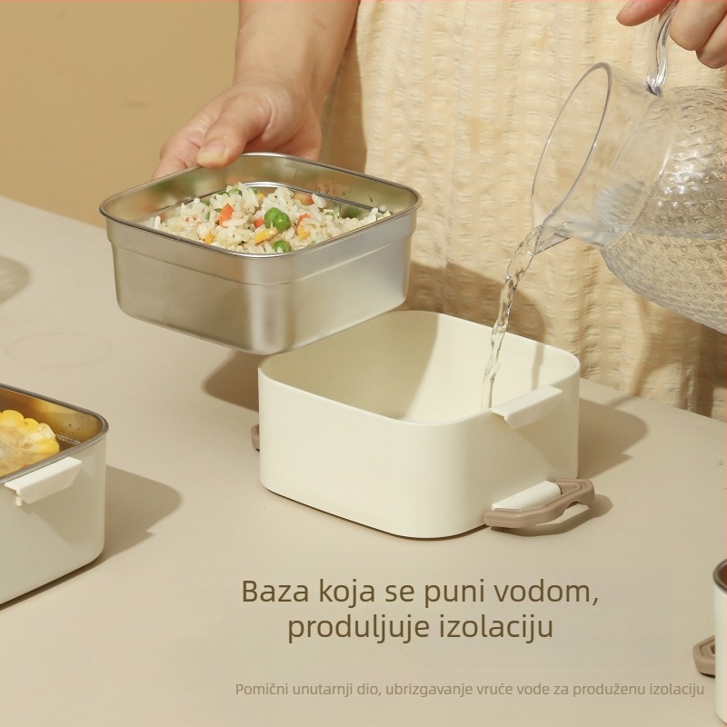 Kutija za ručak od nehrđajućeg čelika 304, kvadratna, prenosna, višeslojna konstrukcija (dvostruki sloj)