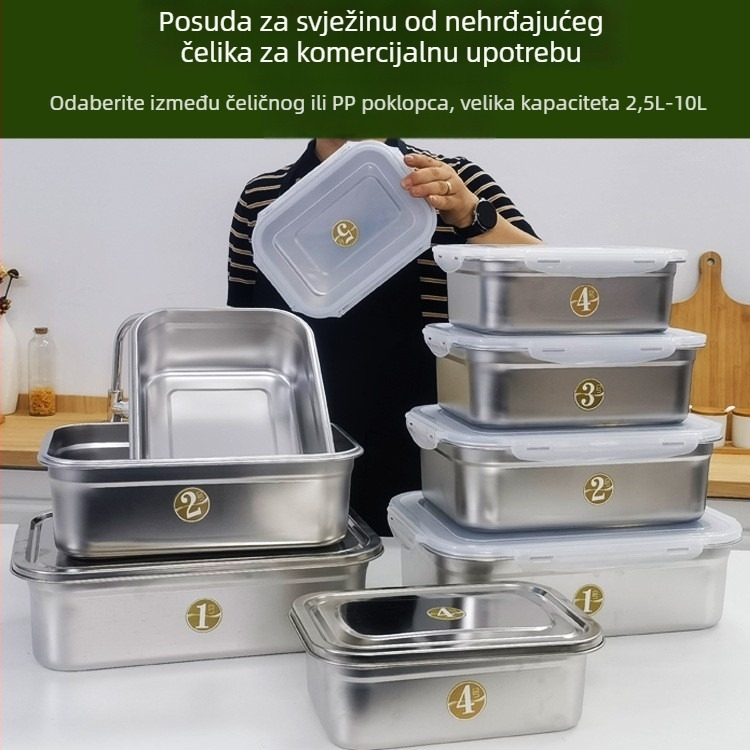 Kutija od nehrđajućeg čelika, pravokutnog oblika, zatvorena, kapaciteta 1-5 L