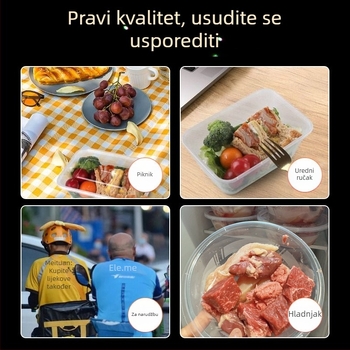 Jednokratna debela plastična kutija za obrok s poklopcem, pravokutni spremnik i okrugla zdjela za dostavu