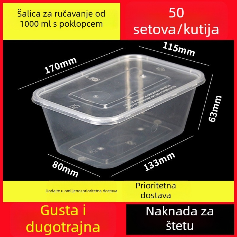 Jednokratna debela plastična kutija za obrok s poklopcem, pravokutni spremnik i okrugla zdjela za dostavu