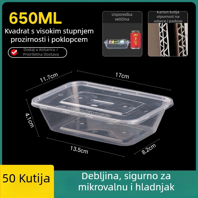 Jednokratna debela plastična kutija za obrok s poklopcem, pravokutni spremnik i okrugla zdjela za dostavu