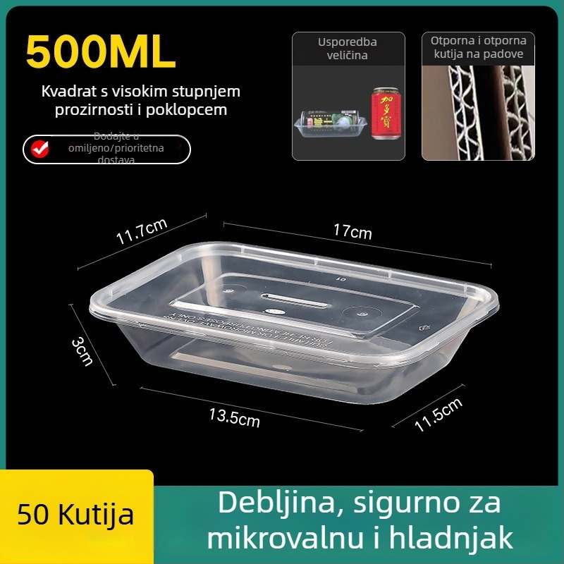 Jednokratna debela plastična kutija za obrok s poklopcem, pravokutni spremnik i okrugla zdjela za dostavu