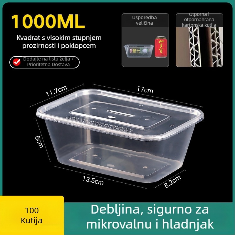 Jednokratna debela plastična kutija za obrok s poklopcem, pravokutni spremnik i okrugla zdjela za dostavu