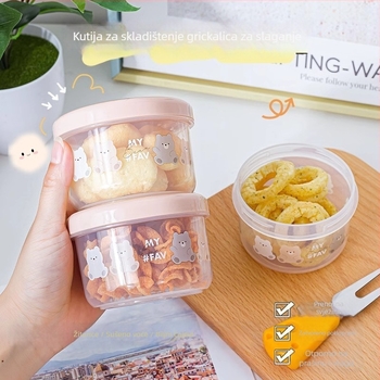NAKAYA Okrugla plastična zatvorena kutija za hranu Crisper Box 301-500 ml, Crtani uzorak, Jednoslojna, Nije prikladna za mikrovalnu