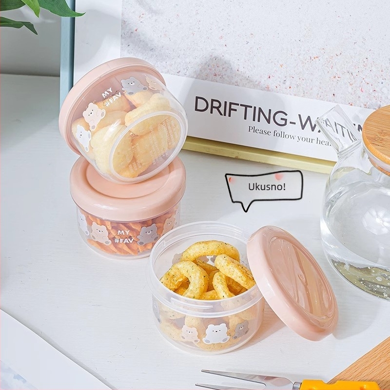 NAKAYA Okrugla plastična zatvorena kutija za hranu Crisper Box 301-500 ml, Crtani uzorak, Jednoslojna, Nije prikladna za mikrovalnu