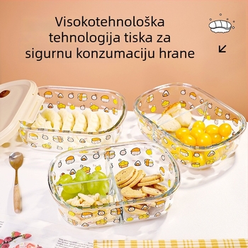 Staklena kutija za ručak, mikrotalasna kompatibilnost, ovalni oblik, kapacitet 800–1000 ml, visoko borosilikatno staklo, svježi i slatki stil, za uredske radnike