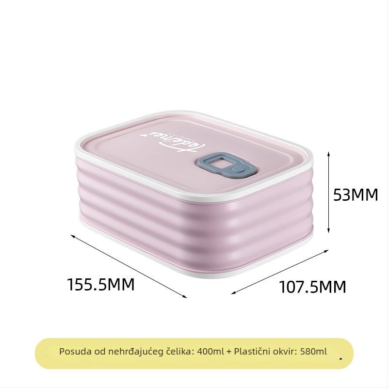 Kutija za ručak od 304 nehrđajućeg čelika, četvrtasti oblik, kapacitet 501–800 ml, mikrovalna sigurna, čuva hranu svježu