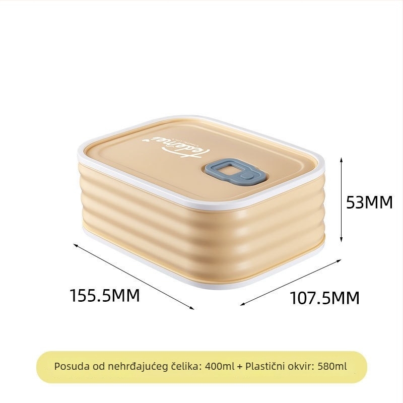 Kutija za ručak od 304 nehrđajućeg čelika, četvrtasti oblik, kapacitet 501–800 ml, mikrovalna sigurna, čuva hranu svježu