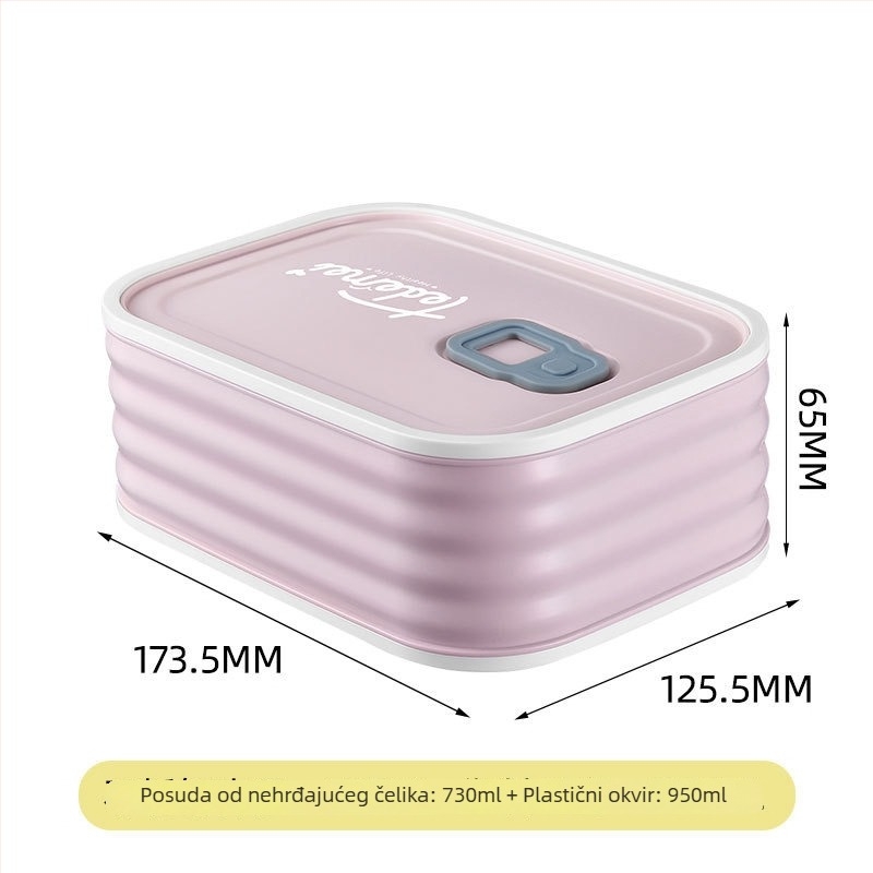 Kutija za ručak od 304 nehrđajućeg čelika, četvrtasti oblik, kapacitet 501–800 ml, mikrovalna sigurna, čuva hranu svježu