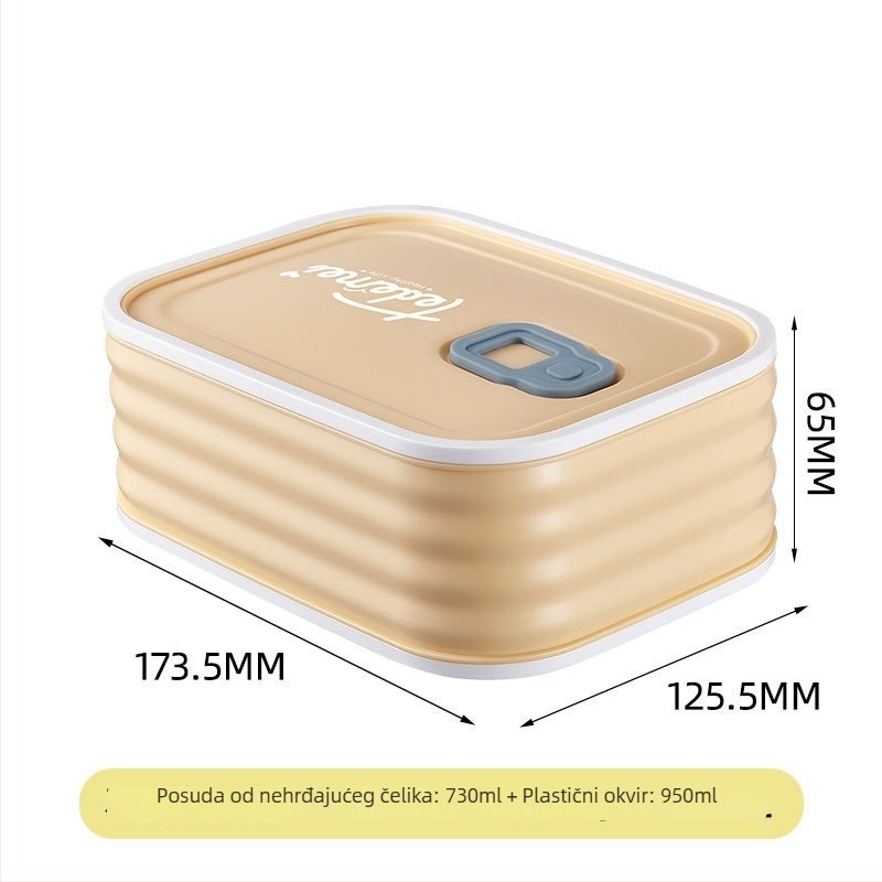 Kutija za ručak od 304 nehrđajućeg čelika, četvrtasti oblik, kapacitet 501–800 ml, mikrovalna sigurna, čuva hranu svježu
