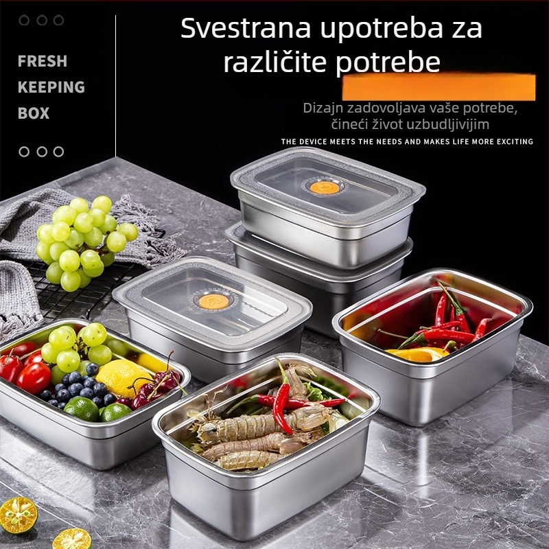 Posuda od nehrđajućeg čelika s vakuumskim zatvaranjem, pravokutnog oblika, za hladnjak i zamrzivač, kapacitet 1–2 L
