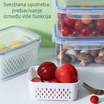 Set drenaznih košarica za očuvanje svježine i skladištenje, tri dijela, dvostruki sloj, kvadratnog oblika, 800–1000 ml, prikladno za mikrovalnu pećnicu
