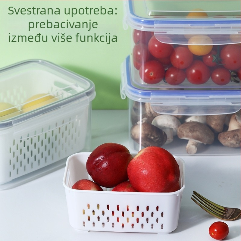 Set drenaznih košarica za očuvanje svježine i skladištenje, tri dijela, dvostruki sloj, kvadratnog oblika, 800–1000 ml, prikladno za mikrovalnu pećnicu