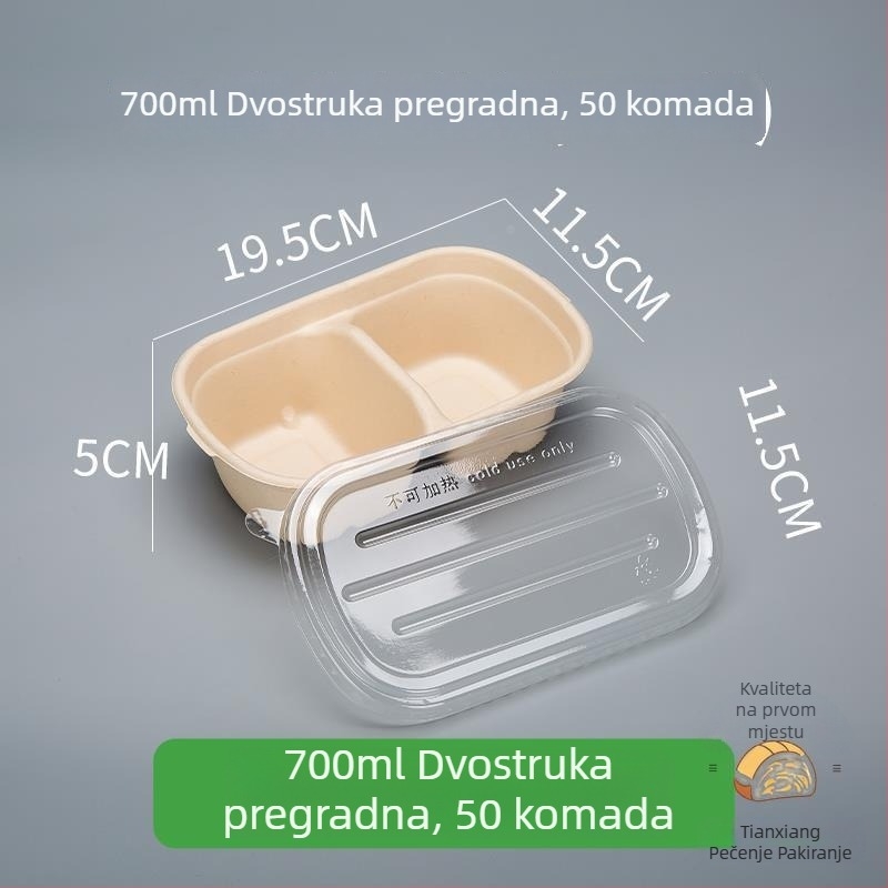 Kutija za desert za piknik s tri odjeljka: jogurt, voće i torta — mikrovalna pećnica: Ne; ispis logotipa: Dostupan; prilagodba: Ne; razgradivo: Ne