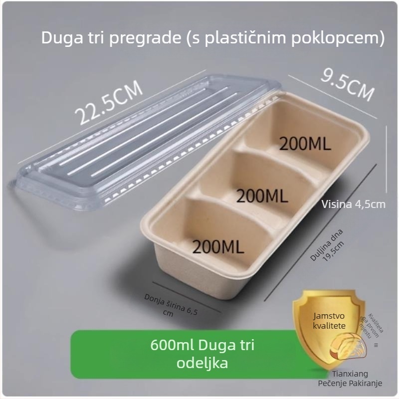 Kutija za desert za piknik s tri odjeljka: jogurt, voće i torta — mikrovalna pećnica: Ne; ispis logotipa: Dostupan; prilagodba: Ne; razgradivo: Ne