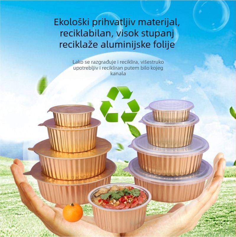 Kružna jednokratna kutija za obrok od debelog zlatnog aluminijskog folije i zdjela za desert, 425 ml