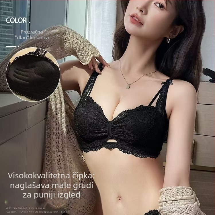 Čipkasti ženski donji veš, francuski stil, pojačani Push-Up za male grudi, protiv opuštanja, podizanje, seksi leđa