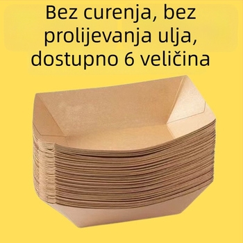 Jednokratni tanjur od kraft papira u obliku broda, za pomfrit, grickalice, prženu piletinu i barbecue