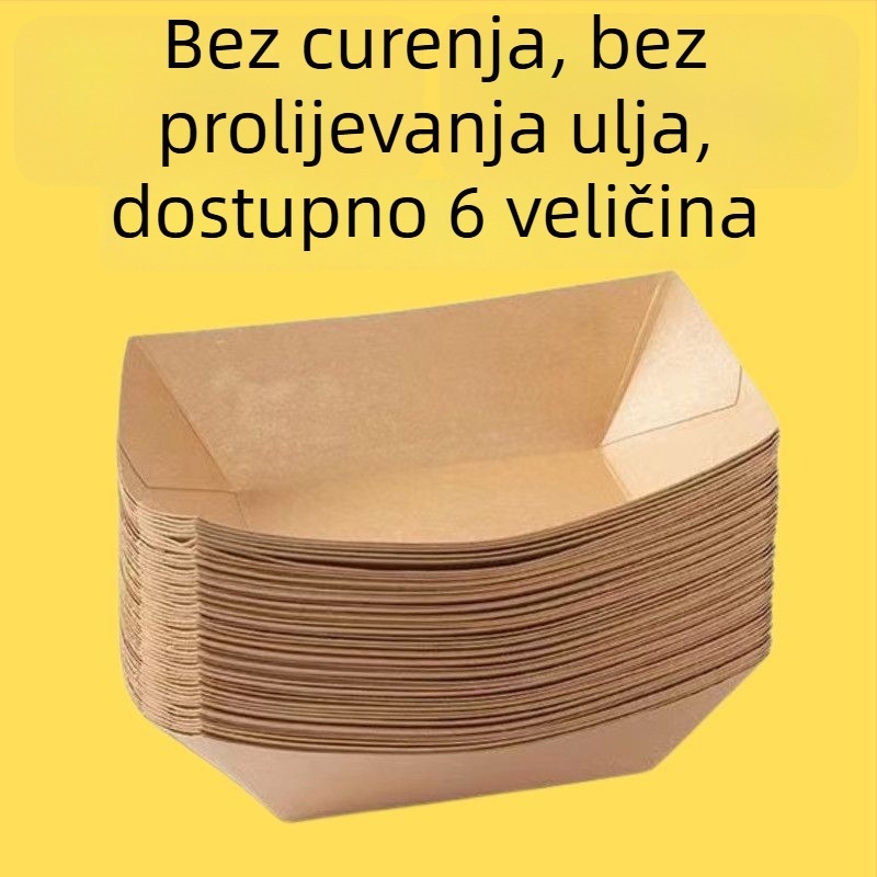 Jednokratni tanjur od kraft papira u obliku broda, za pomfrit, grickalice, prženu piletinu i barbecue