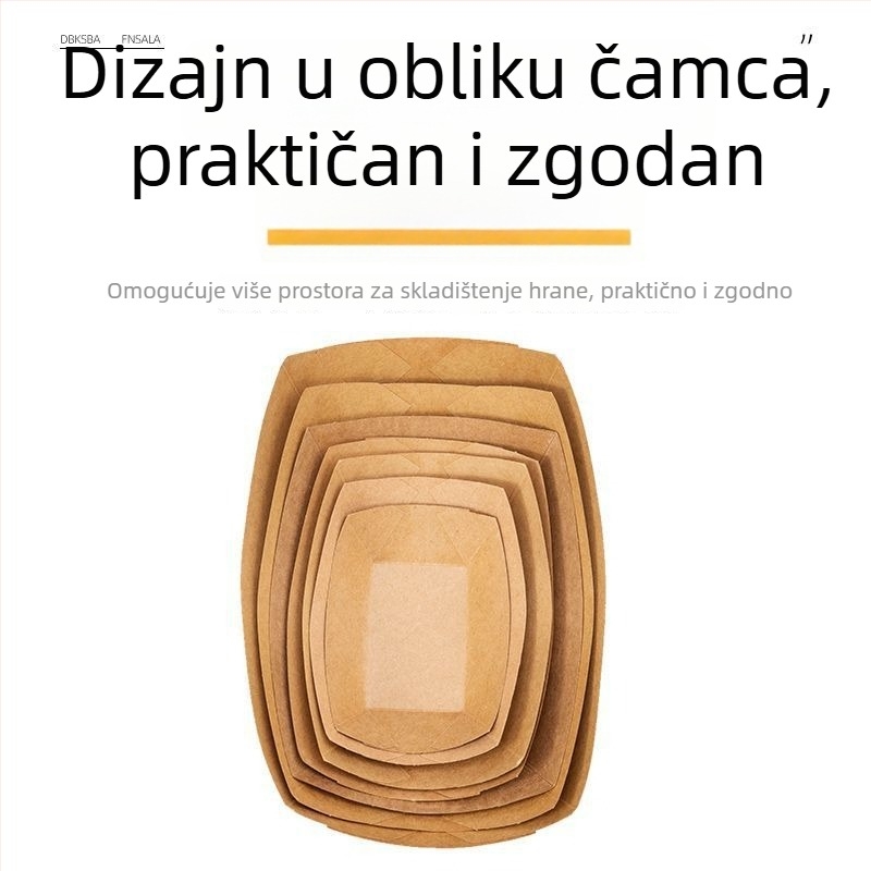 Jednokratni tanjur od kraft papira u obliku broda, za pomfrit, grickalice, prženu piletinu i barbecue
