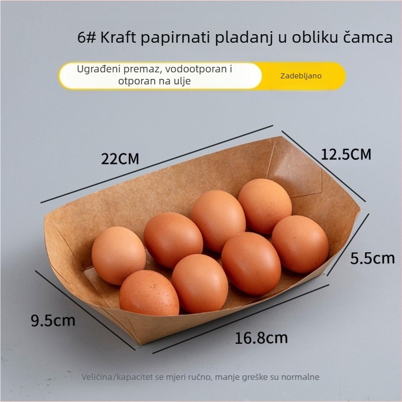 Jednokratni tanjur od kraft papira u obliku broda, za pomfrit, grickalice, prženu piletinu i barbecue
