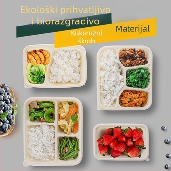Biološki razgradiva kutija za ručak od kukuruznog škroba s 2–4 odjeljka, okruglo-pravokutnog oblika