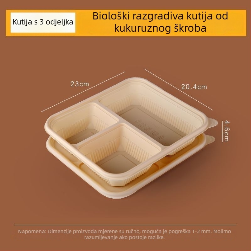 Biološki razgradiva kutija za ručak od kukuruznog škroba s 2–4 odjeljka, okruglo-pravokutnog oblika