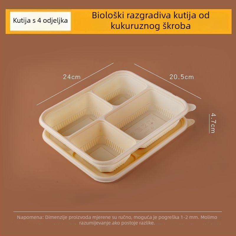Biološki razgradiva kutija za ručak od kukuruznog škroba s 2–4 odjeljka, okruglo-pravokutnog oblika