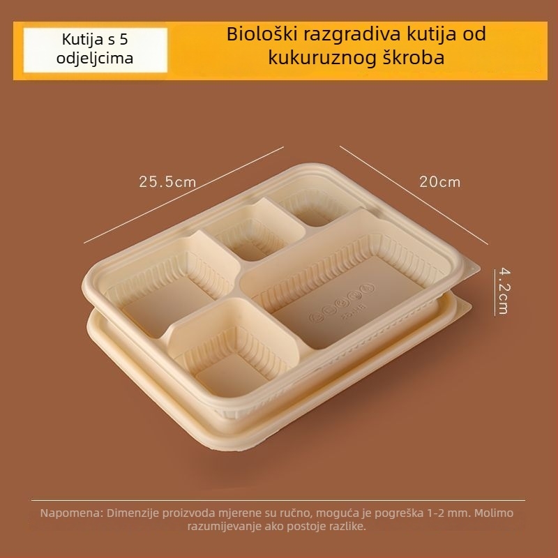 Biološki razgradiva kutija za ručak od kukuruznog škroba s 2–4 odjeljka, okruglo-pravokutnog oblika