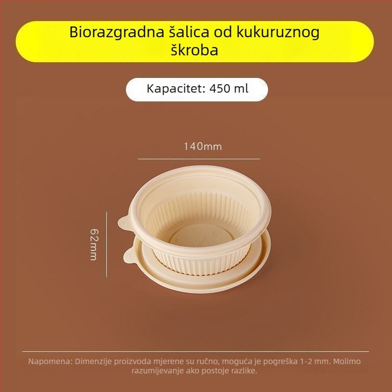 Biološki razgradiva kutija za ručak od kukuruznog škroba s 2–4 odjeljka, okruglo-pravokutnog oblika