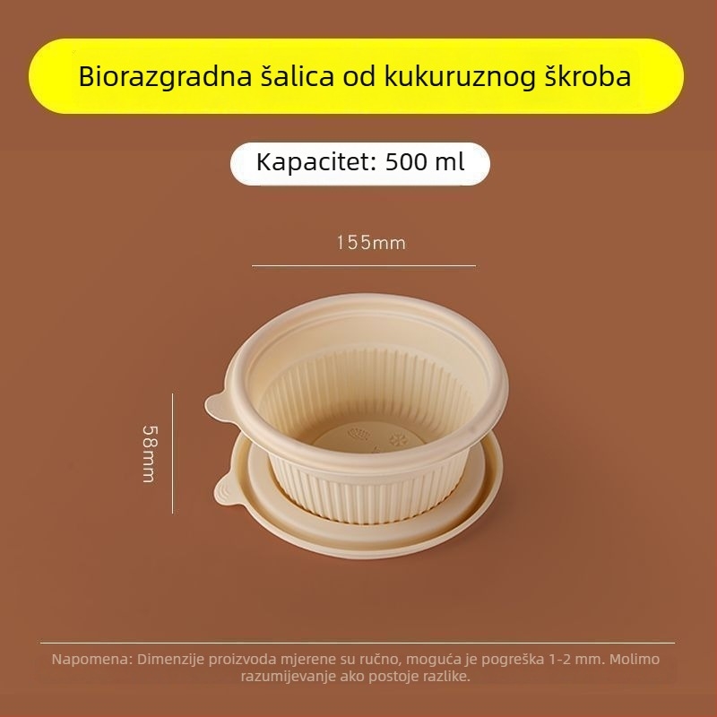 Biološki razgradiva kutija za ručak od kukuruznog škroba s 2–4 odjeljka, okruglo-pravokutnog oblika