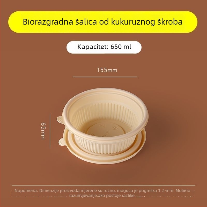 Biološki razgradiva kutija za ručak od kukuruznog škroba s 2–4 odjeljka, okruglo-pravokutnog oblika