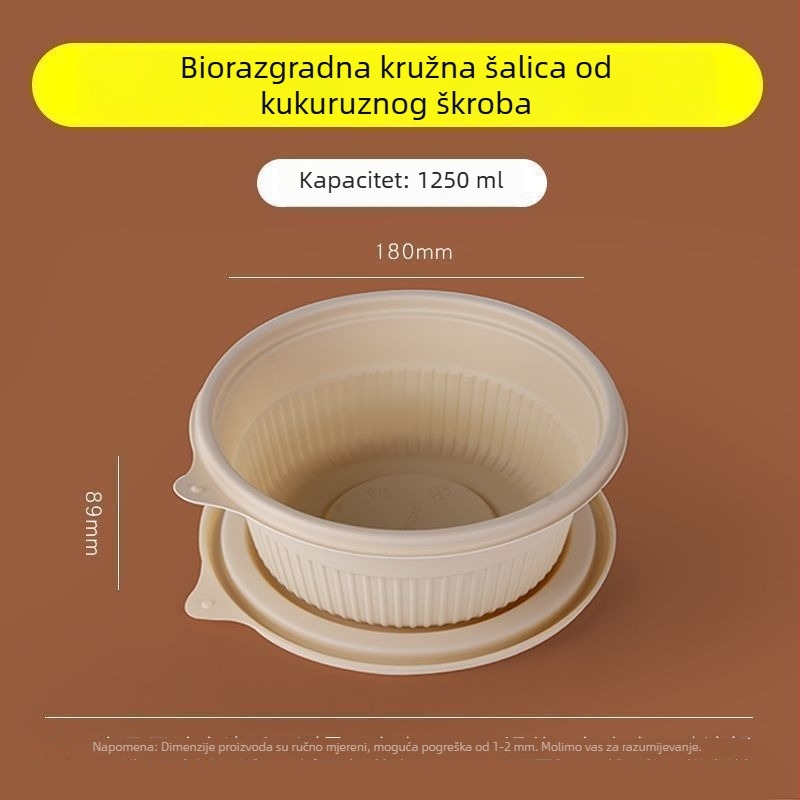 Biološki razgradiva kutija za ručak od kukuruznog škroba s 2–4 odjeljka, okruglo-pravokutnog oblika