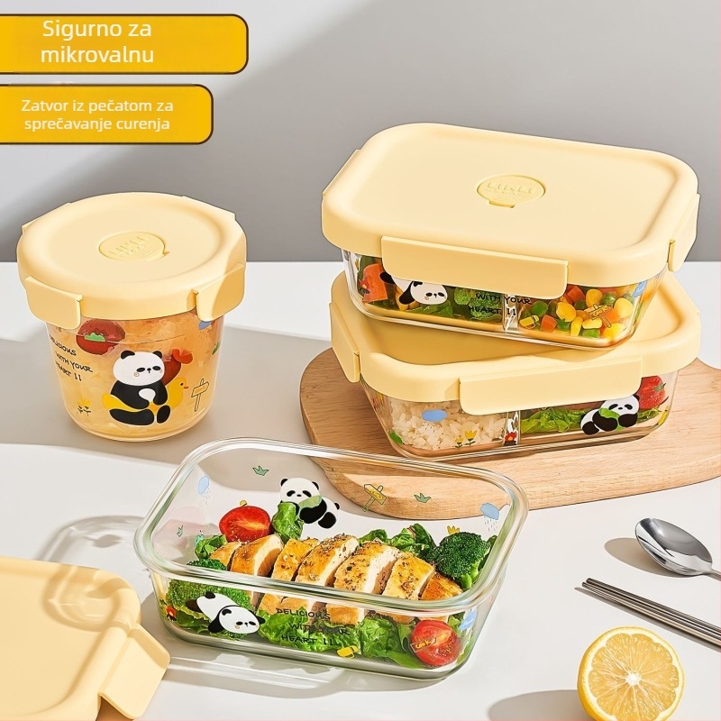 Staklena kutija za ručak, četvrtastog oblika, mikrovalna pogodna, zatvorena za očuvanje svježine, kapacitet 1–2 L