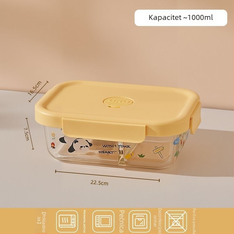 Staklena kutija za ručak, četvrtastog oblika, mikrovalna pogodna, zatvorena za očuvanje svježine, kapacitet 1–2 L