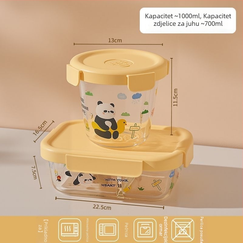 Staklena kutija za ručak, četvrtastog oblika, mikrovalna pogodna, zatvorena za očuvanje svježine, kapacitet 1–2 L