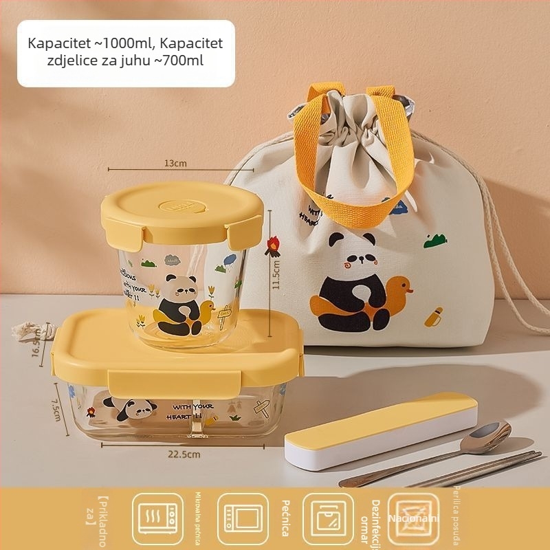 Staklena kutija za ručak, četvrtastog oblika, mikrovalna pogodna, zatvorena za očuvanje svježine, kapacitet 1–2 L