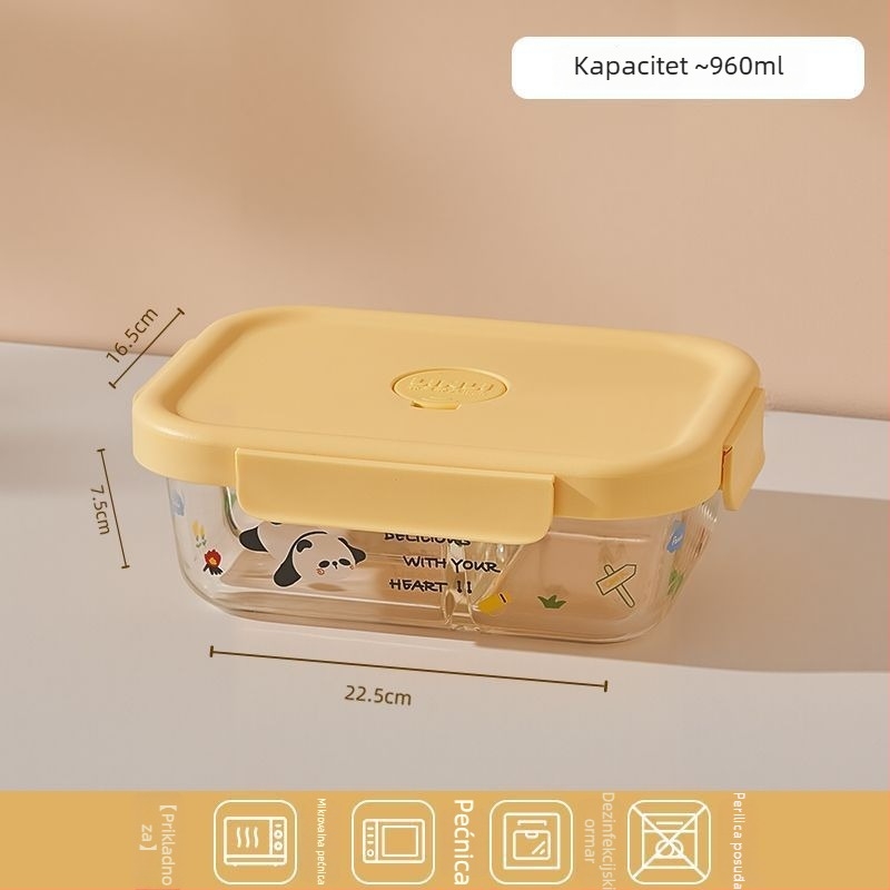 Staklena kutija za ručak, četvrtastog oblika, mikrovalna pogodna, zatvorena za očuvanje svježine, kapacitet 1–2 L