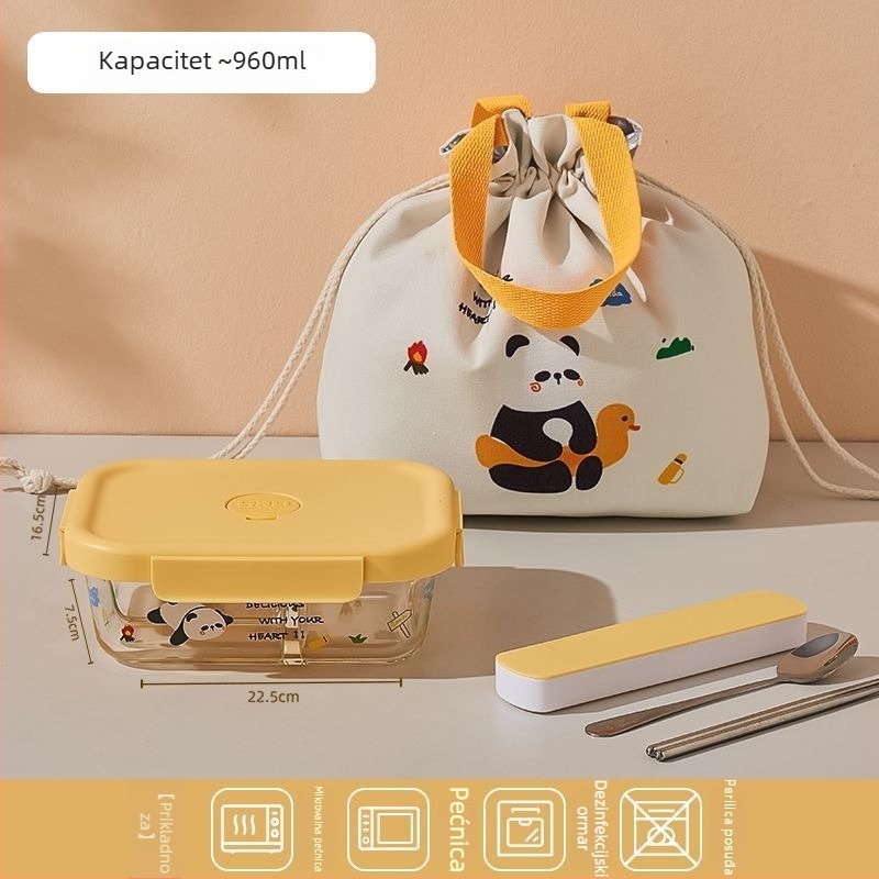 Staklena kutija za ručak, četvrtastog oblika, mikrovalna pogodna, zatvorena za očuvanje svježine, kapacitet 1–2 L