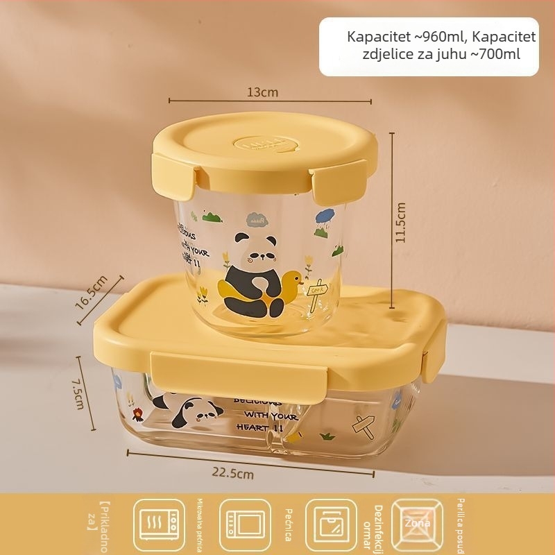 Staklena kutija za ručak, četvrtastog oblika, mikrovalna pogodna, zatvorena za očuvanje svježine, kapacitet 1–2 L