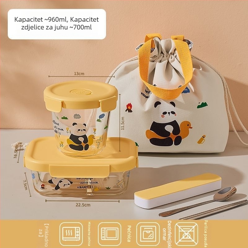 Staklena kutija za ručak, četvrtastog oblika, mikrovalna pogodna, zatvorena za očuvanje svježine, kapacitet 1–2 L