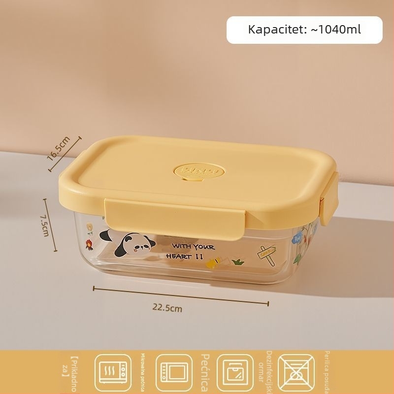 Staklena kutija za ručak, četvrtastog oblika, mikrovalna pogodna, zatvorena za očuvanje svježine, kapacitet 1–2 L